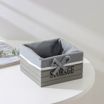 Корзина для хранения деревянная квадратная STORAGE 15х15х9 см (серый)