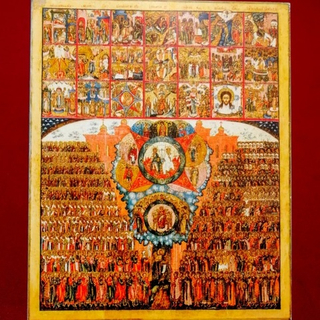 Собор всех святых с иконами Праздников деревянная икона на левкасе