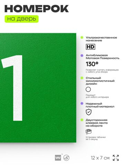 Табличка с номером 91 на дверь квартиры, для офиса, кабинета, аудитории, склада, зеленая 120х70 мм, Айдентика Технолоджи