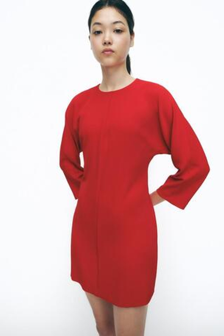 ZARA МИНИ-ПЛАТЬЕ ИЗ КРЕПА, КОРИЧНЕВЫЙ