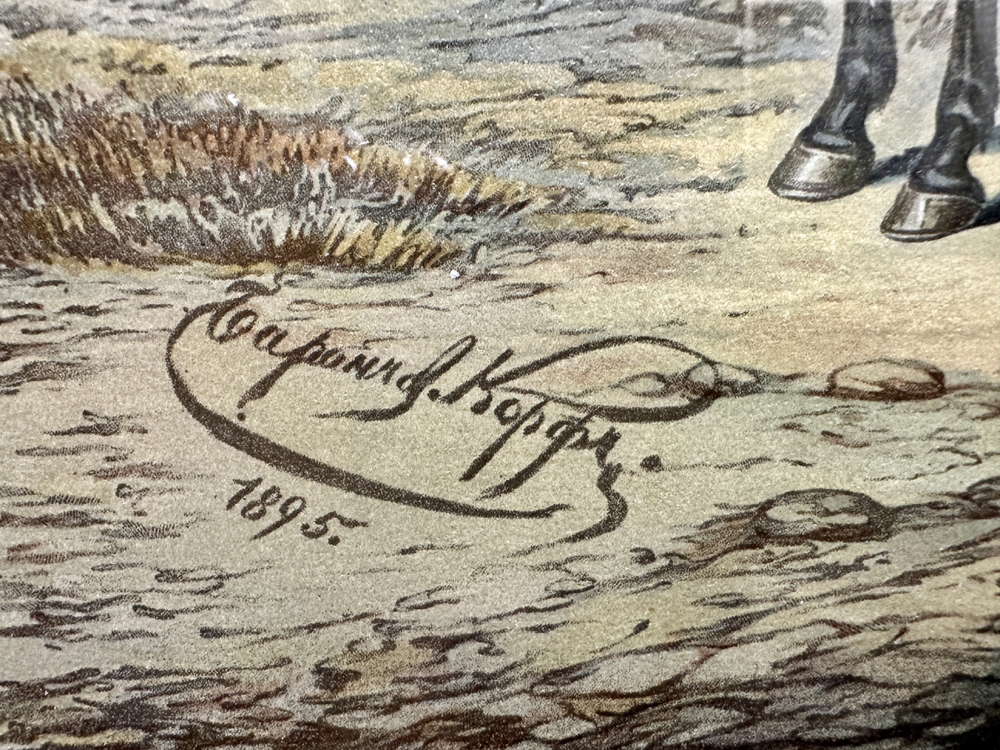 Конный портрет императора Николая II по оригиналу барона Корфа [1895 г.]. Хромолитография.