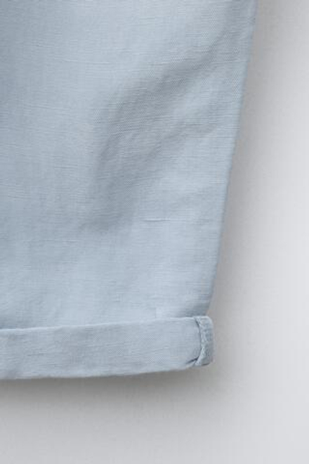 ZARA БРЮКИ СТРУЯЩЕГОСЯ КРОЯ ИЗ СМЕСОВОГО ЛЬНА, ГОЛУБОЙ