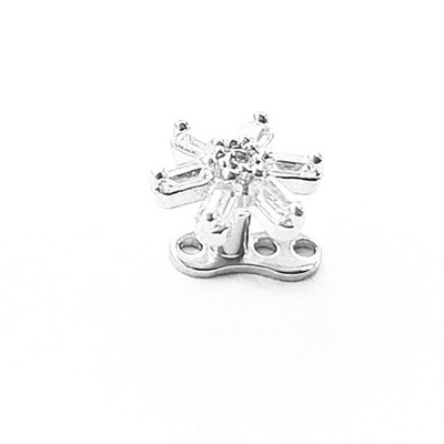 Пирсинг. Титановый микродермал "Цветочек": якорь 1.6Х2 мм с накруткой (прозрачные фианиты ). Титан G23.