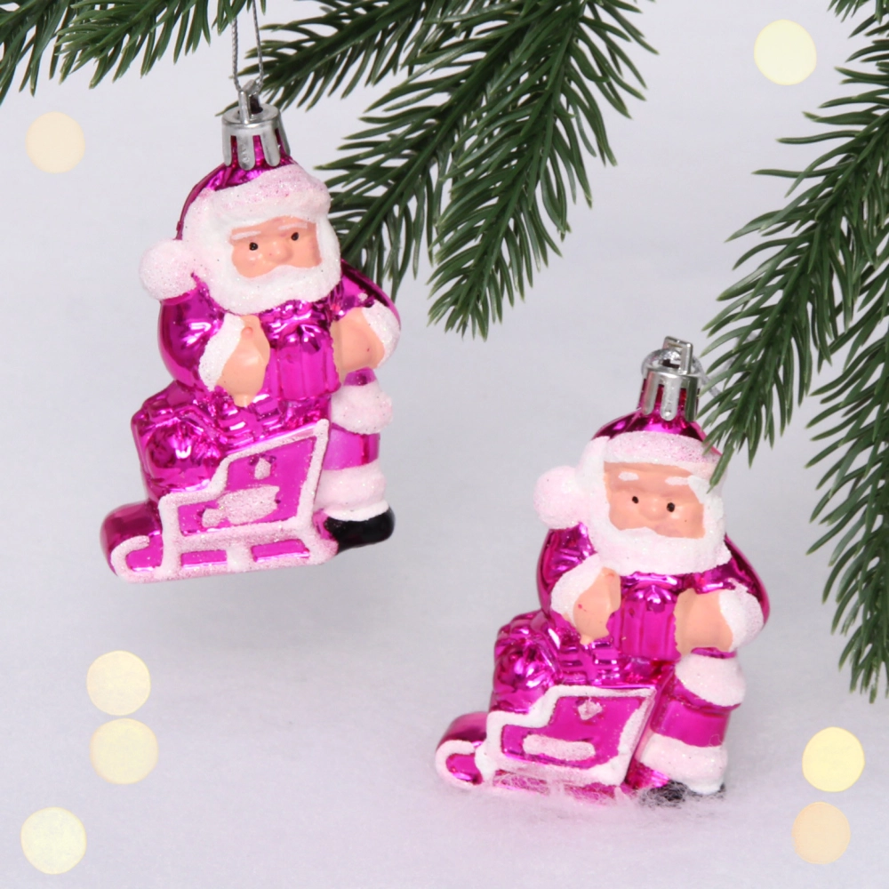 Елочные игрушки «Дед Мороз с подарком» 6,5 см (набор 2 шт), Розовый