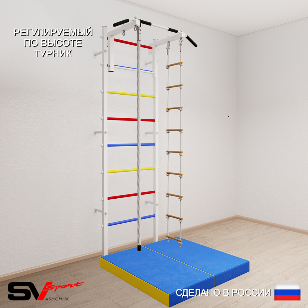 Шведская стенка Sv Sport 5144 (Турник стандарт/Канат/Лестница/Мат 1м)