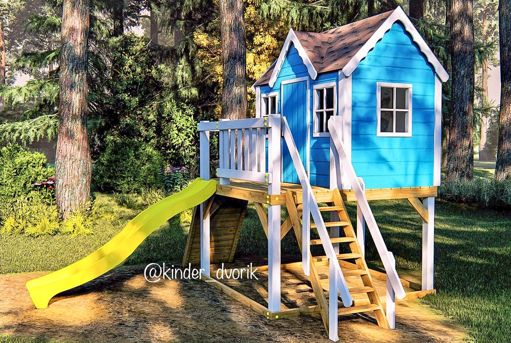Детский деревянный домик с горкой