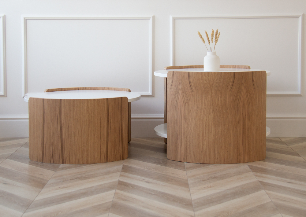 Столик Lagom D 65 см высота 32 см (белый, натуральный дуб)