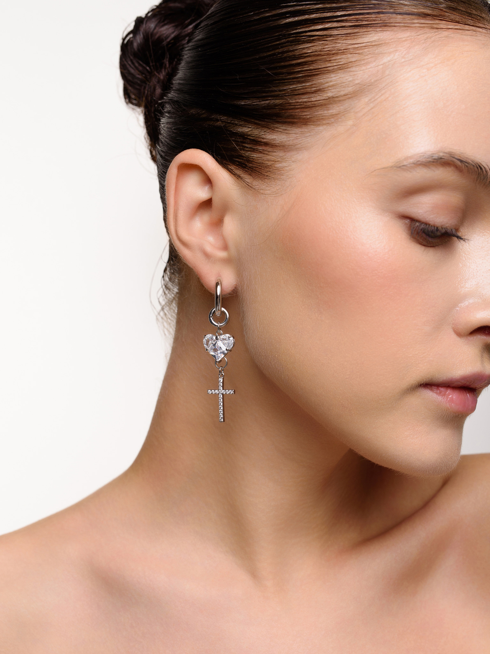 Моносерьга "White soul cross white" Silver