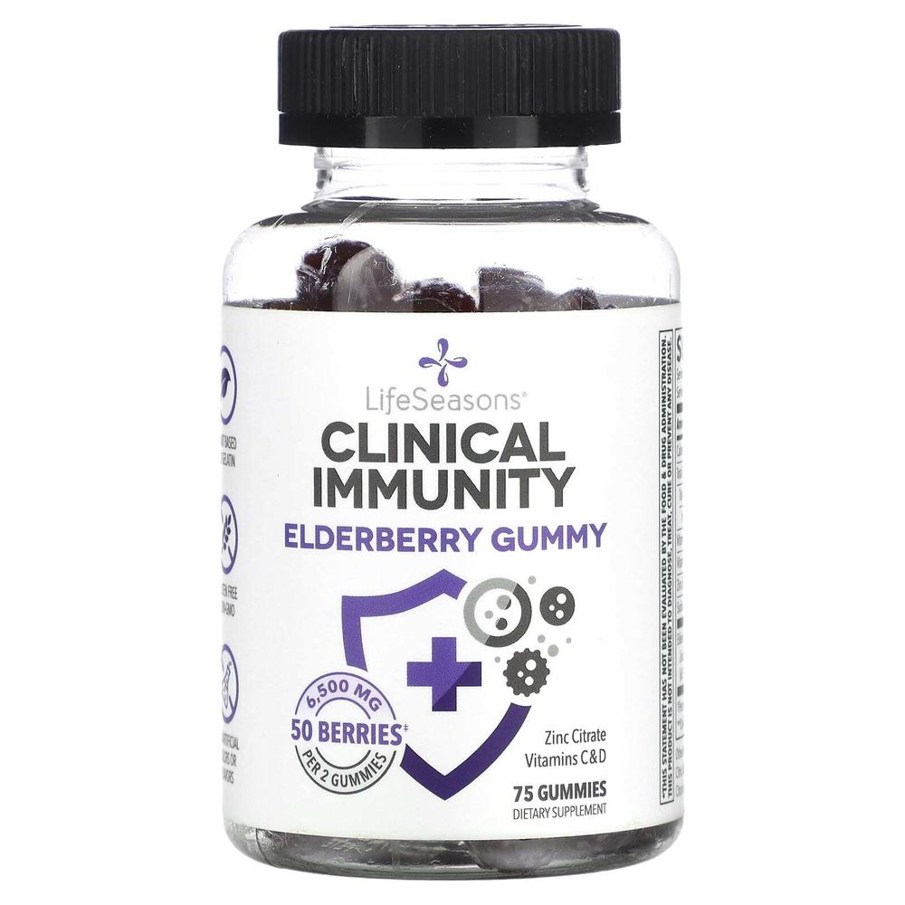 LifeSeasons, Clinical Immunity, жевательная таблетка с бузиной, 75 жевательных таблеток