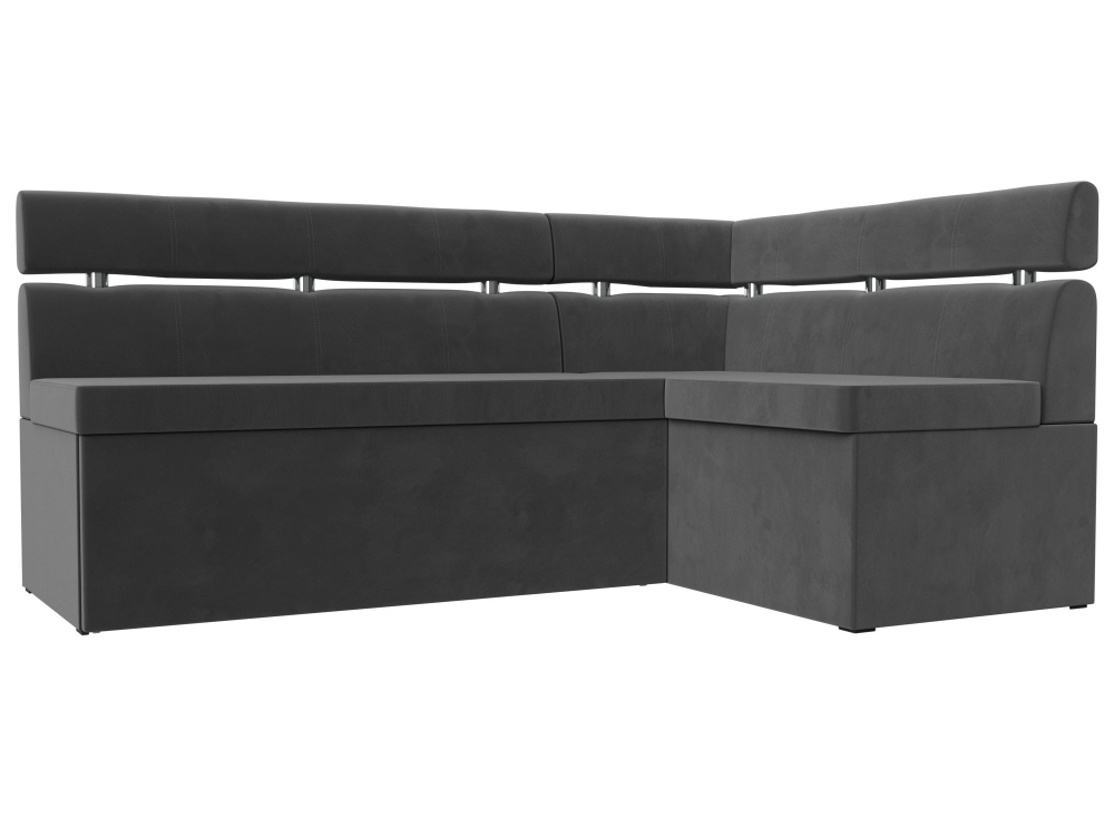 Диван кухонный угловой Классик правый угол, Серый, Велюр, 117980