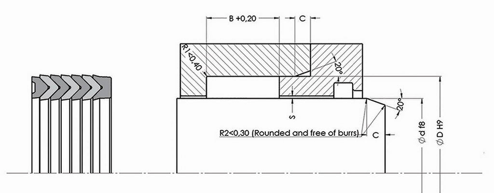 A120-100/1 V-образное штоковое уплотнение 100-120-40/6