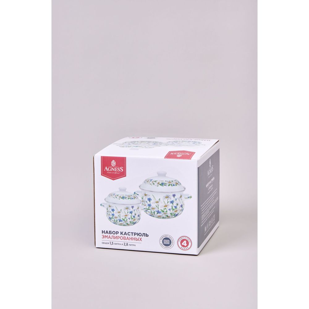 НАБОР КАСТРЮЛЬ AGNESS ЭМАЛИРОВАННЫХ СЕРИЯ "SENTIMENT", 4ПР. 1,5Л И 2,8Л, 16Х10СМ, 20Х12СМ