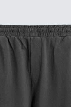 ZARA ШОРТЫ ИЗ ХЛОПКОВОГО ПИКЕ REGULAR FIT С ЭФФЕКТОМ ПОТЕРТОСТИ, АНТРАЦИТОВО-СЕРЫЙ