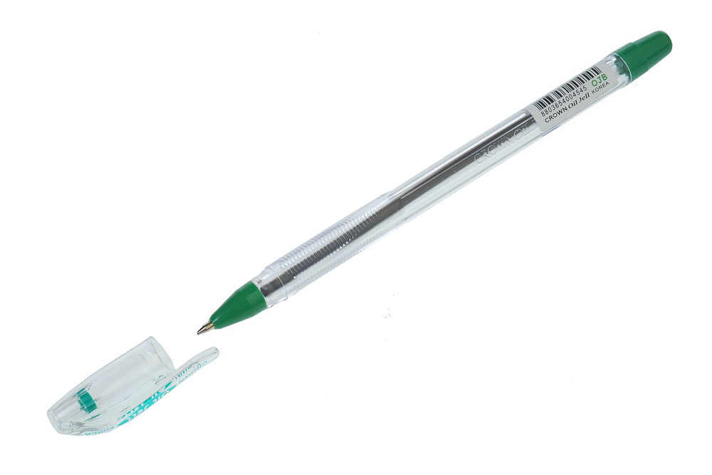 Ручка шариковая "Oil Jell" CROWN зеленая 0.7мм корпус прозрачный пластиковый