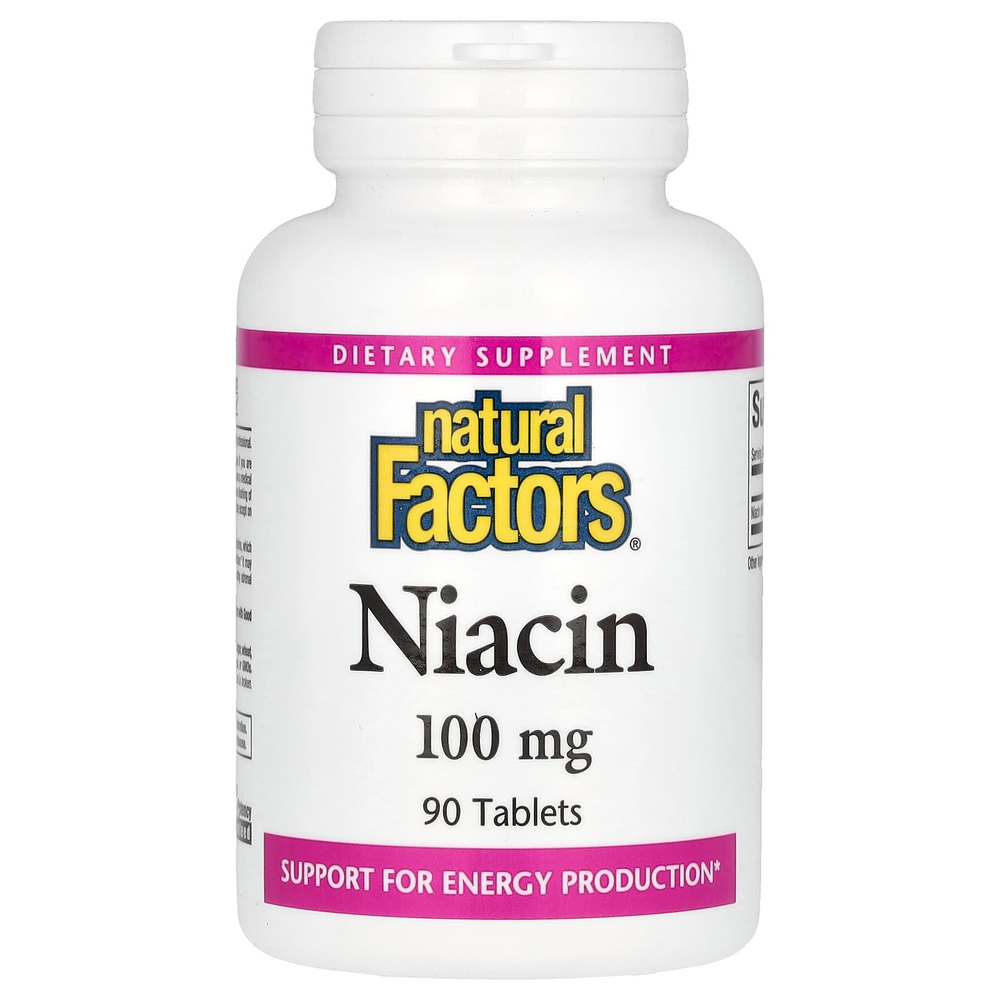 Natural Factors, ниацин, 100 мг, 90 таблеток