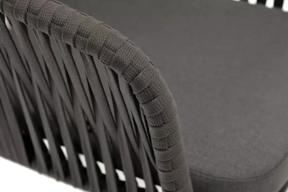 "Бордо" стул плетеный из роупа, каркас алюминий темно-серый (RAL7024) муар, роуп серый 15мм, ткань серая 017