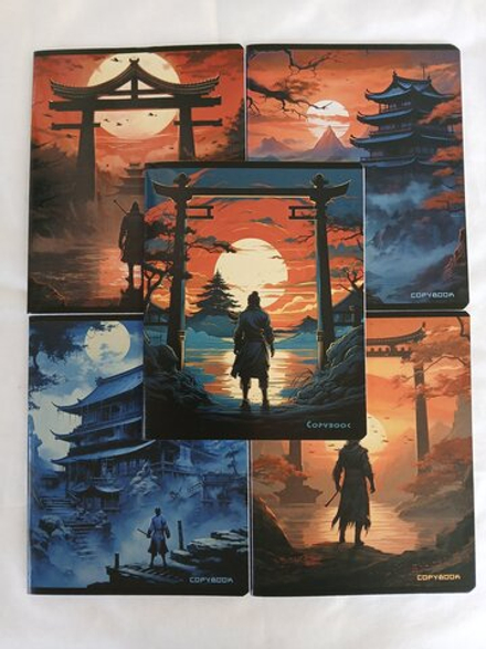 Тетради 48 листа А5+. "Самурай", общая, клетка. Формат А5+ (163*203 мм). Арт.120025. С полями. Комплект 5 шт.