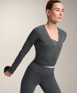 Oysho Футболка с длинными рукавами на запахе в рубчик, темно-серый