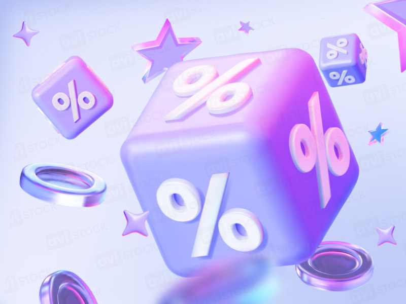 Векторный 3D фон с процентами и монетами для оформления скидок.