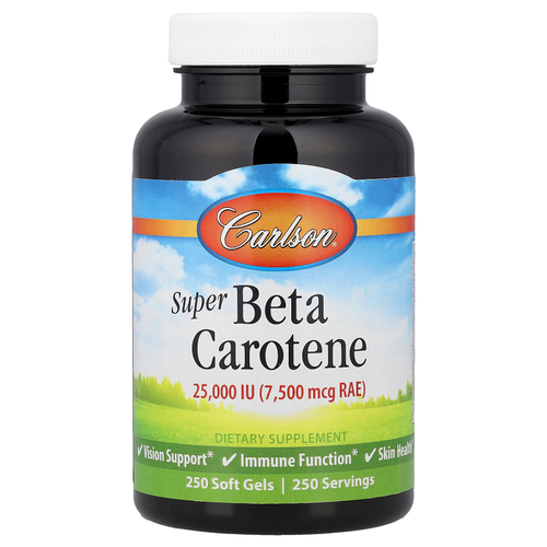 Carlson, Супер бета-каротин, 7500 мкг RAE (25000 МЕ), 250 мягких таблеток