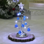Сувенир с подсветкой «Елочка Хрустальная» 18 см, диаметр 8 см, основание-серебро, свечение белое, хрусталик Голубой (работает от батареек 3 LR44)