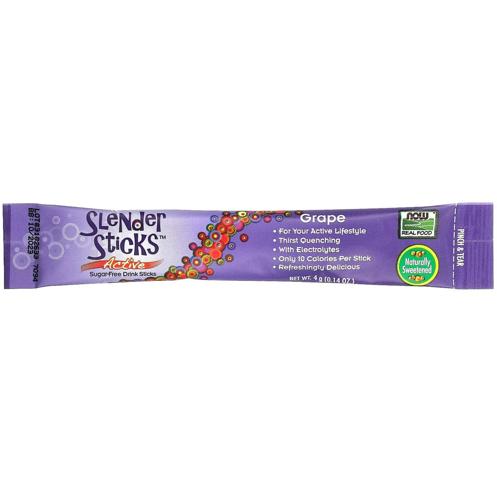 NOW Foods, Real Food, Slender Sticks, Active, напиток с виноградным вкусом, 12 стиков, 48 г (1,7 унции)