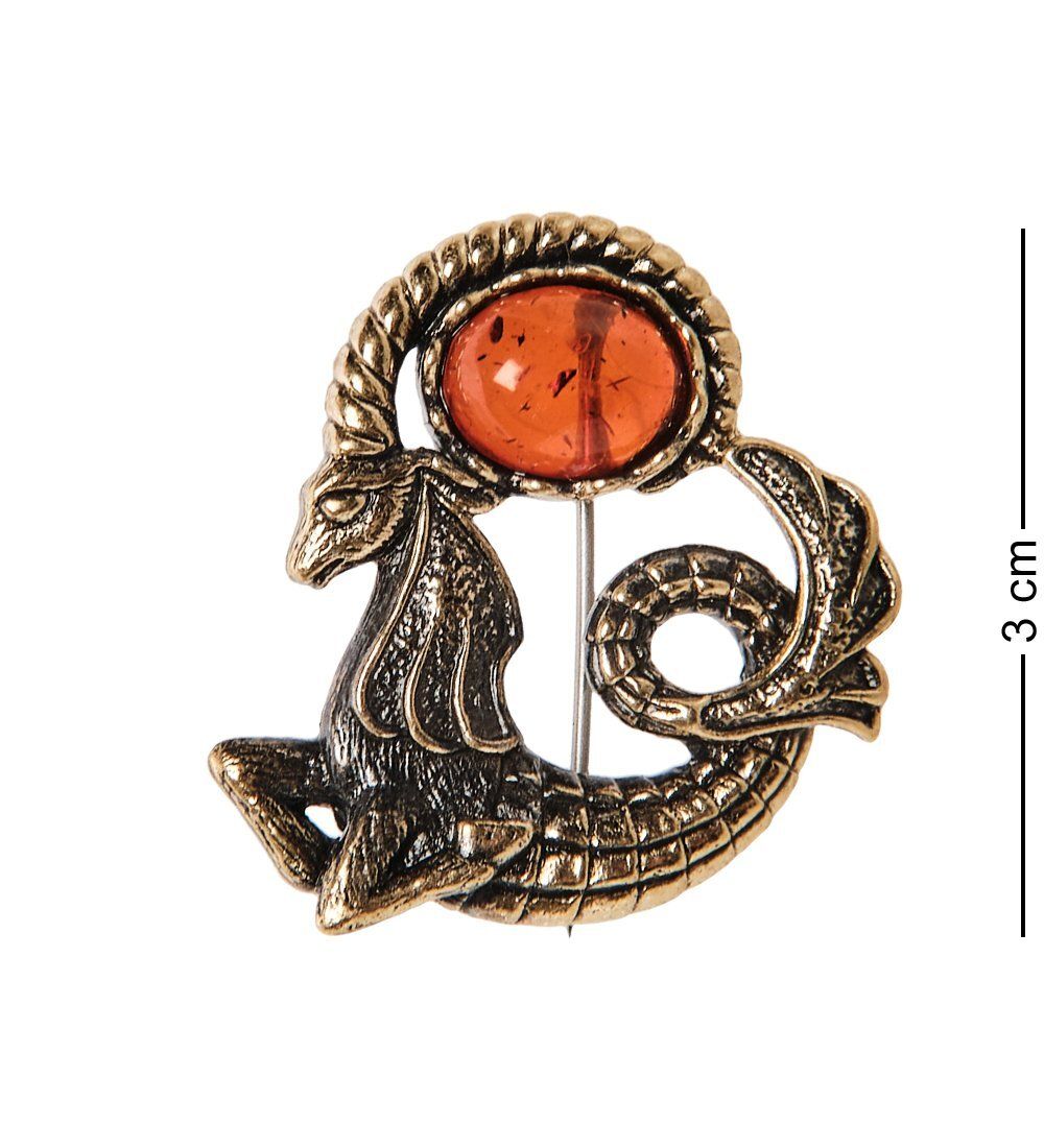 AM-2587 Брошь «Знак зодиака-Козерог» (латунь, янтарь)