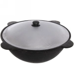 Казан чугунный 6 литров с крышкой с круглым дном