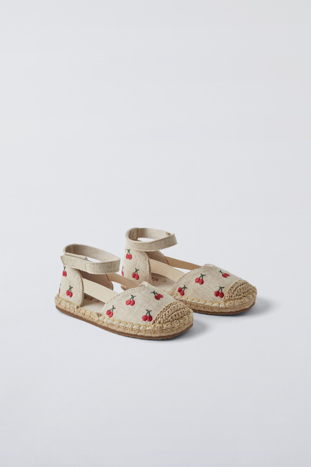 ZARA ТУФЛИ ИЗ ДЖУТА С УЗОРОМ «ВИШНЯ», ЭКРЮ