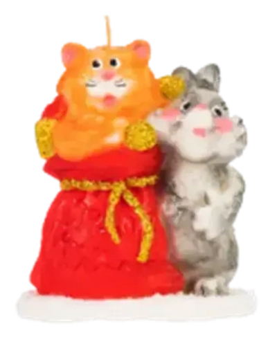 Свеча «Кот и кролик с мешком подарков» 9,3*8*5,1 см