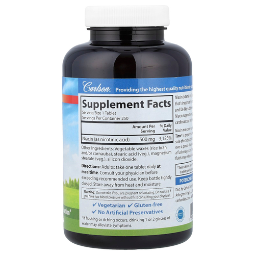 Carlson, Niacin-Time®, 500 мг, 250 вегетарианских таблеток