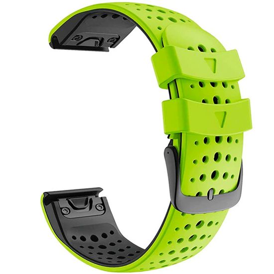 Ремешок дышащий Athlet 22 мм. для Garmin Fenix 7/6/5, EPIX 2, MARQ, Forerunner 935 / 945 / 955 / 965, instinct, instinct 2 двухцветный силиконовый быстросъемный (Лайм/черный)