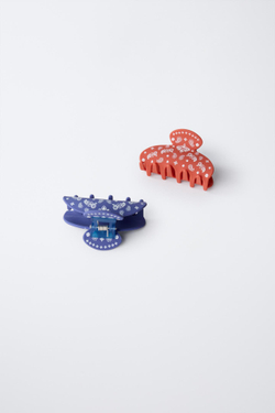 ZARA НАБОР ИЗ 2 ЗАКОЛОК ДЛЯ ВОЛОС С ПРИНТОМ ПЕЙСЛИ, КРАСНЫЙ/БЕЛЫЙ