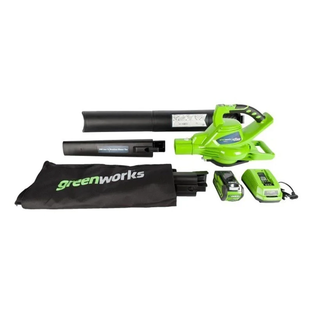 Greenworks GD40BVK3 40В воздуходув-пылесос аккумуляторный (1 x 4 Ач, ЗУ) 77.78 м/с 24227UE