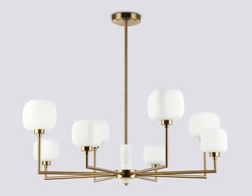 Люстра на штанге с мрамором 8*G9 LH53017/8 BS/FR латунь/белый матовый High Light Ceramo Modern Ambrella