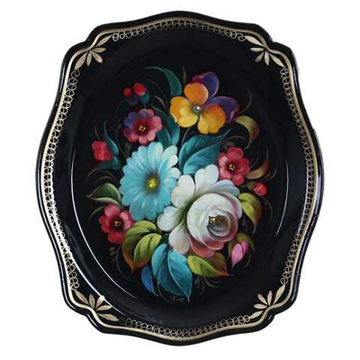 Жостовский поднос декоративный, размер 20х17 см (A3), металлический