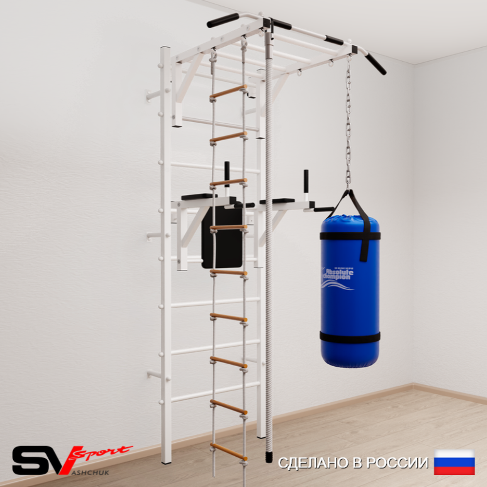 Шведская стенка Sv Sport усиленная 6451 (Турник рукоход/Брусья/Канат/Лестница/Цепь/Мешок 15кг)