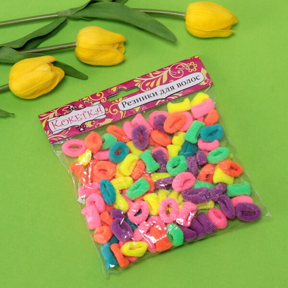 Резинки для волос 100шт «Кокетка - Яркий Бум», цвет микс, неоновые тона, d-2см