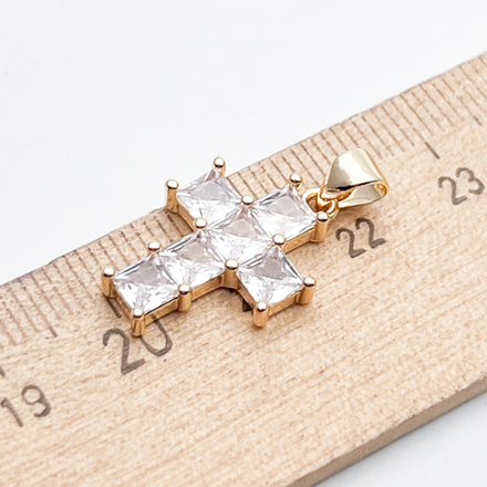 Подвеска Крест, цвет золото, фианиты, размер 20*14 мм + бейл 5 мм, цена за 1 шт