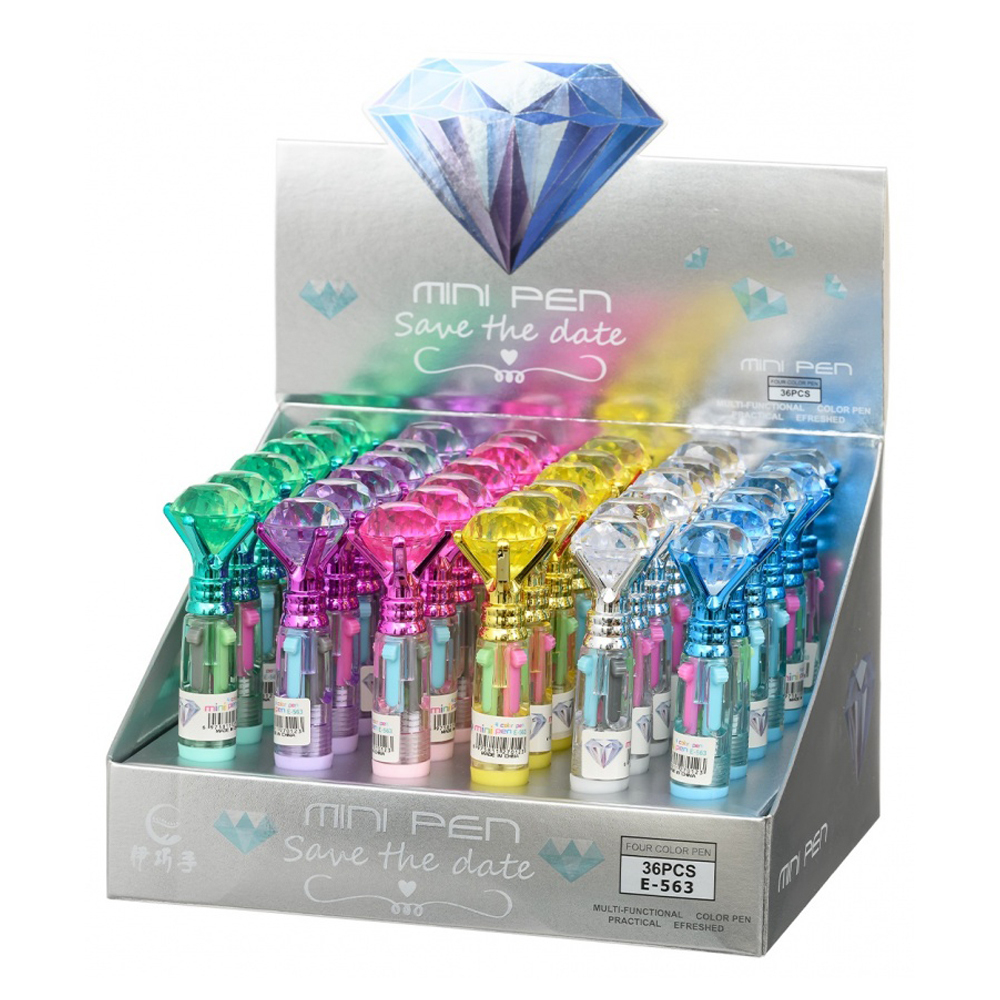 Ручка шариковая, автоматическая, 4в1, Basir, 4-рех цветная, серия "Кристалл", цветной корпус с фигуркой, 36 шт