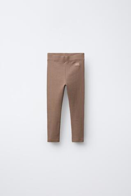 ZARA ЛЕГИНСЫ В РУБЧИК С НАШИВКОЙ, РЫЖЕВАТО-КОРИЧНЕВЫЙ