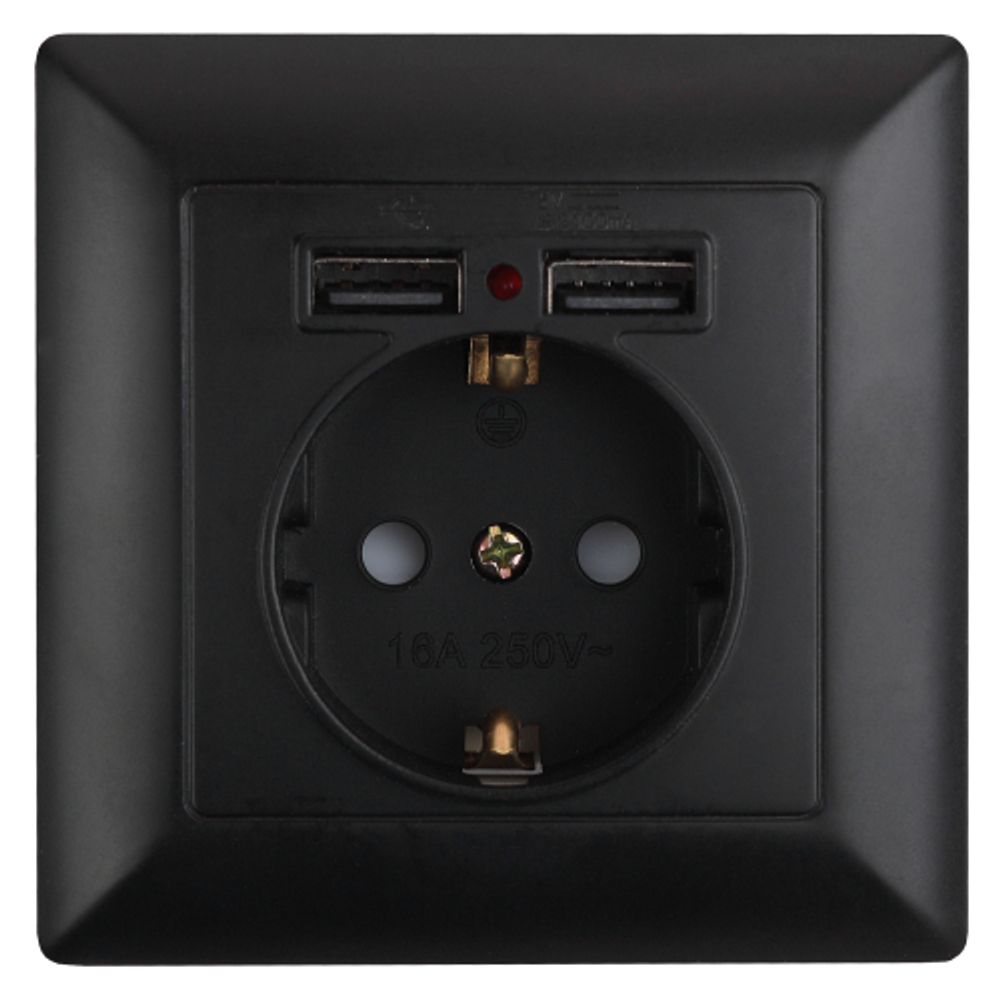 Розетка Intro Solo 4-410-05 с заземлением P+E Schuko со шторками 16А-250В + 2хUSB IP20 СУ антрацит | Intro