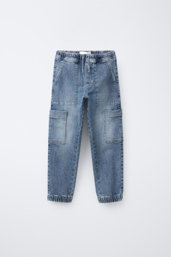 ZARA ДЖИНСЫ-ДЖОГГЕРЫ С КАРМАНАМИ, ВЫЦВЕТШИЙ СИНИЙ