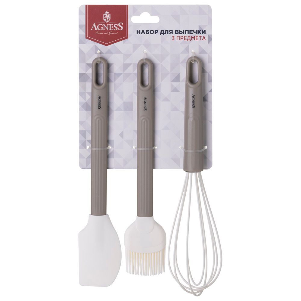 НАБОР: ВЕНЧИК, ЛОПАТКА, КИСТОЧКА AGNESS, 3 ПРЕДМЕТА