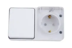 Выключатель Systeme Electric ATLASDESIGN PROFI 1-клавишный + розетка с заземлением IP54 накладной белый 36834