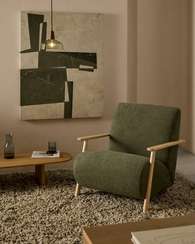 Кресло Meghan из зеленого шенилла с массивом бука в натуральной отделке