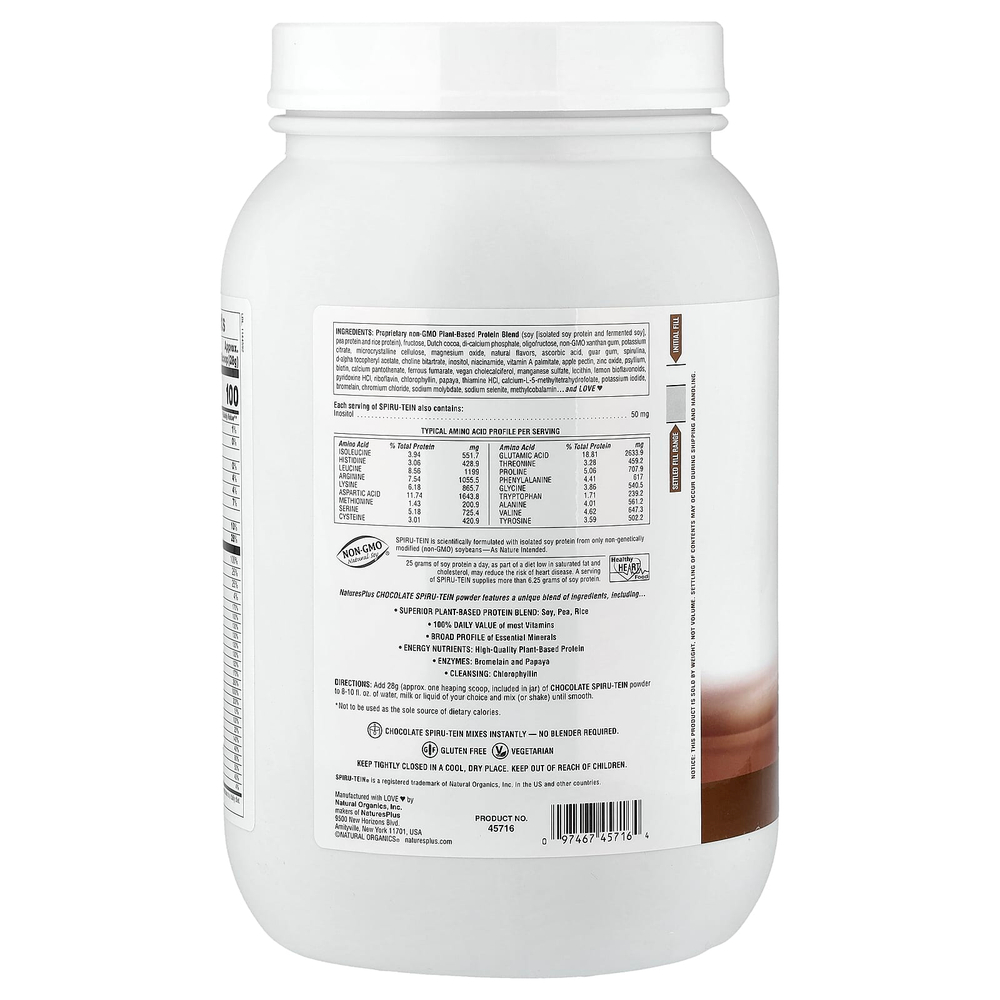 NaturesPlus, Spiru-Tein®, протеиновый порошок, со вкусом шоколада, 1680 г (3,7 фунта)