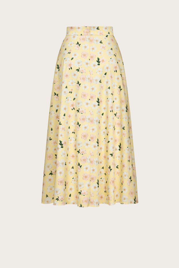 ЮБКА НА ШНУРОВКЕ ИЗ ЖЕЛТОГО ХЛОПКА С АВТОРСКИМ ПРИНТОМ