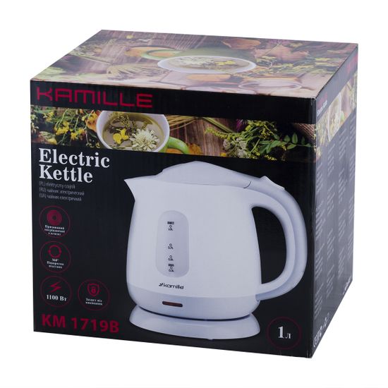 Чайник электрический 1 л. Kamille KM-1719B (белый с серым)