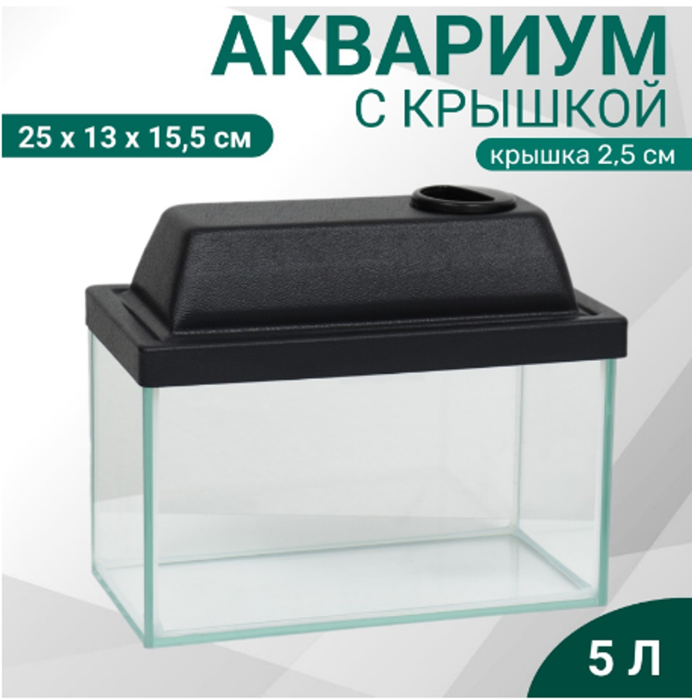 Аквариум 5л "Прямоугольный" с крышкой, 25 x 13 x 15,5/18 см, чёрный